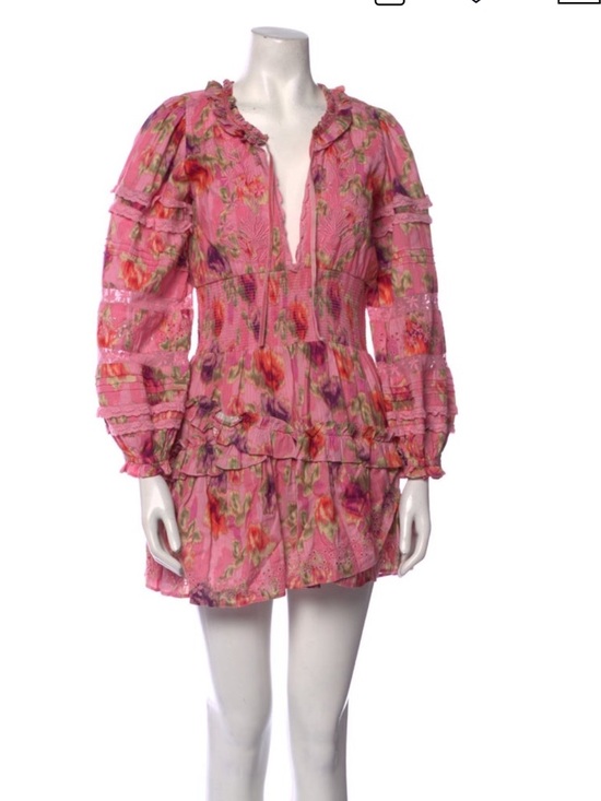 LoveShackFancy Pink Floral Tiered Ruffle Mini Dress - Picture 3 of 3